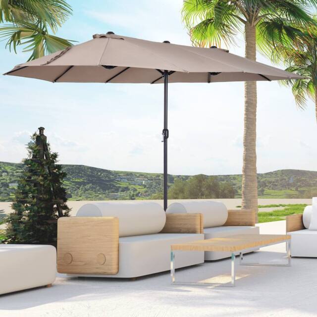 OUTSUNNY 4.6M Garden Patio Umbrella Canopy Parasol Sun Shade w/o Base in Tan