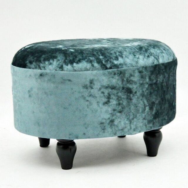 Minster Luxury Oval Footstool - Velvet - L27 x W40 x H30 cm - Blue - Size: 1 Pack
