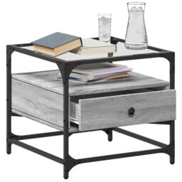 Berkfield Home Coffee Table with Glass Top Grey Sonoma 50x50x45 cm Steel - Size: 50 x 50 x 45 cm - thumbnail 3