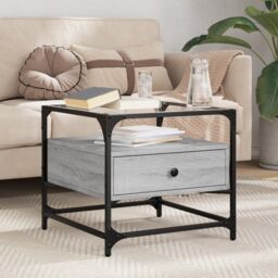 Berkfield Home Coffee Table with Glass Top Grey Sonoma 50x50x45 cm Steel - Size: 50 x 50 x 45 cm - thumbnail 1