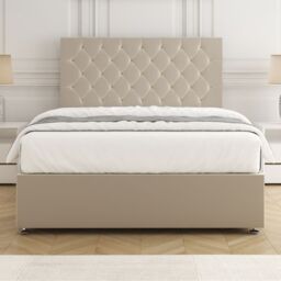 "BSSPOKE Mia Plush Velvet Divan Bed 2Drawers Same Side 24"" Headboard& Mattress in Cream - Size: Super King" - thumbnail 2