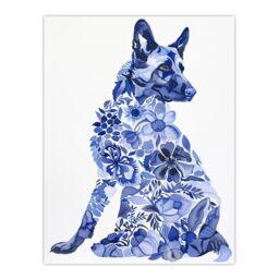 "Artery8 Dog Lover Floral Alsatian Blue Watercolour Wall Art Print - Size: W24"" x H32""" - thumbnail 1