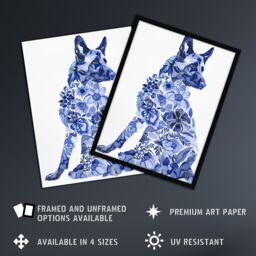 "Artery8 Dog Lover Floral Alsatian Blue Watercolour Wall Art Print - Size: W24"" x H32""" - thumbnail 2
