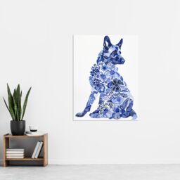 "Artery8 Dog Lover Floral Alsatian Blue Watercolour Wall Art Print - Size: W24"" x H32""" - thumbnail 4