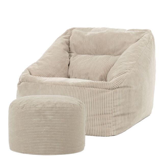 icon Corduroy Bean Bag Armchair & Round Beanbag Footstool in Natural - image 1