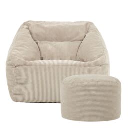 icon Corduroy Bean Bag Armchair & Round Beanbag Footstool in Natural - thumbnail 4