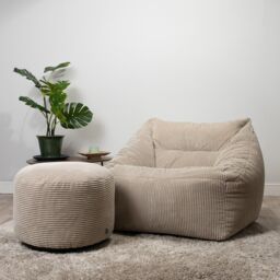 icon Corduroy Bean Bag Armchair & Round Beanbag Footstool in Natural - thumbnail 3