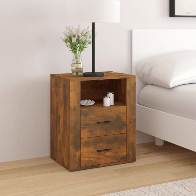 Berkfield Home Bedside Cabinet Smoked Oak 50x36x60 cm Engineered Wood in Brown - Size: 50 x 36 x 60 cm - image 1