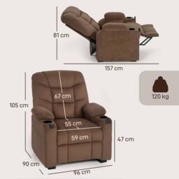 HOMCOM Electric Massage Recliner Armchair with Heat, Reclining Chair in Brown - thumbnail 3