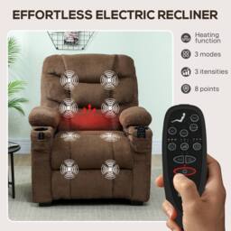 HOMCOM Electric Massage Recliner Armchair with Heat, Reclining Chair in Brown - thumbnail 4