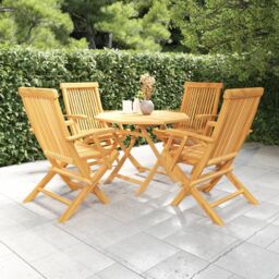 Berkfield Home 5 Piece Garden Dining Set Solid Teak Wood in Brown