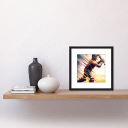 Artery8 Cricket Batsman Swings Action Sports Splatter Oil Painting Square Wooden Framed Wall Art Print Picture 8X8 Inch in Black - thumbnail 2