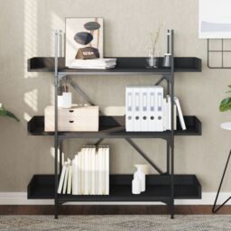 Berkfield Home Bookcase 3-Tier Black 100x33x108.5 cm Engineered Wood - thumbnail 3