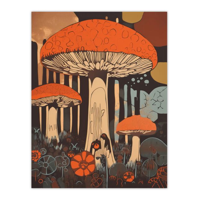 "Artery8 Vintage Cep Mushroom Aesthetic Earthy Orange Boletus Kitchen Extra Large XL Wall Art Poster Print - Size: W24"" x H32""" - image 1