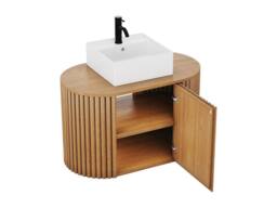 Vente-unique Wall-Hung Teak Bathroom Unit With Square Basin - 90 Cm - TOWARI in Light Oak - thumbnail 6