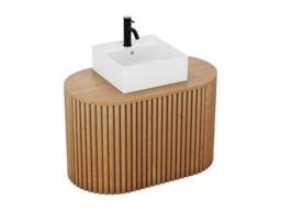 Vente-unique Wall-Hung Teak Bathroom Unit With Square Basin - 90 Cm - TOWARI in Light Oak - thumbnail 5