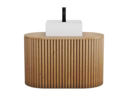 Vente-unique Wall-Hung Teak Bathroom Unit With Square Basin - 90 Cm - TOWARI in Light Oak - thumbnail 4