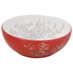 Berkfield Home Durable Countertop Basin White & Red Round Œ¶41x14 cm Ceramic - Size: 41x14 cm