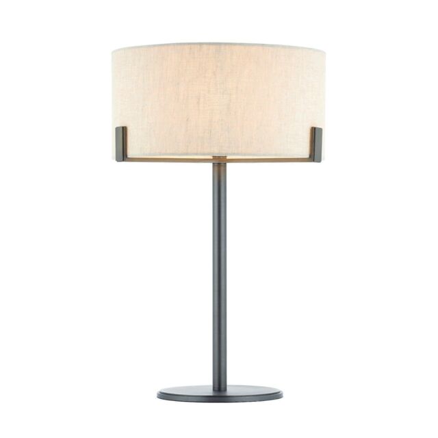 Loops Table Lamp Brushed Bronze Plate & Natural Linen 60W E27 GLS Base & Shade - image 1