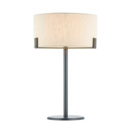 Loops Table Lamp Brushed Bronze Plate & Natural Linen 60W E27 GLS Base & Shade