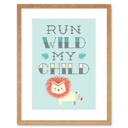 "Artery8 Wall Art Print Kids Run Wild My Child Pastel Lion Framed in Beige - Size: W7"" x H9""" - thumbnail 1