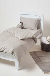 Homescapes Cotton Cot Bed Duvet Cover Set 200 Thread Count in Grey - thumbnail 2
