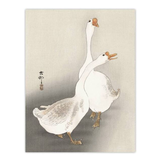 "Artery8 Two Geese Vintage Bird Ukiyo E Vintage Japan Wall Art Print Koson in Beige - Size: W12"" x H16""" - image 1