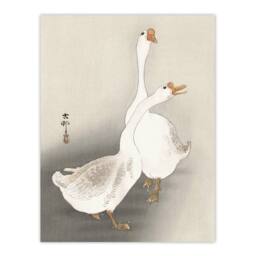 "Artery8 Two Geese Vintage Bird Ukiyo E Vintage Japan Wall Art Print Koson in Beige - Size: W12"" x H16""" - thumbnail 1