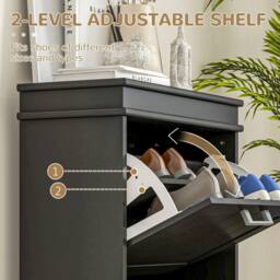 HOMCOM Slim Shoe Storage Cabinet with 2 Flip Drawers for Entryway, Black - thumbnail 5