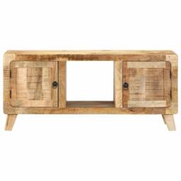 Berkfield Home TV Cabinet 105x46x32 cm Solid Wood Rough Mango in Brown - Size: 105 x 46 x 32 cm - thumbnail 1