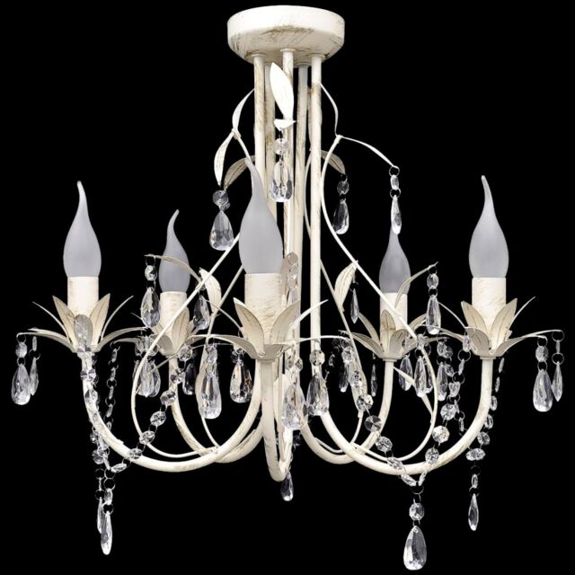 Berkfield Home Crystal Pendant Ceiling Lamp Chandelier Elegant 5 Bulb Sockets in White - image 1