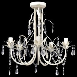 Berkfield Home Crystal Pendant Ceiling Lamp Chandelier Elegant 5 Bulb Sockets in White - thumbnail 4