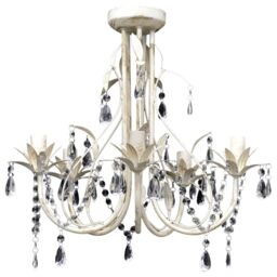 Berkfield Home Crystal Pendant Ceiling Lamp Chandelier Elegant 5 Bulb Sockets in White - thumbnail 2