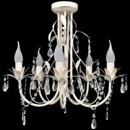 Berkfield Home Crystal Pendant Ceiling Lamp Chandelier Elegant 5 Bulb Sockets in White - thumbnail 1