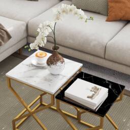 STILVORA 2 Nesting Side Tables with Steel Legs, Black & White in Gold - thumbnail 2
