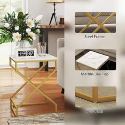 STILVORA 2 Nesting Side Tables with Steel Legs, Black & White in Gold - thumbnail 5