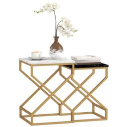 STILVORA 2 Nesting Side Tables with Steel Legs, Black & White in Gold - thumbnail 3