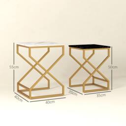 STILVORA 2 Nesting Side Tables with Steel Legs, Black & White in Gold - thumbnail 4