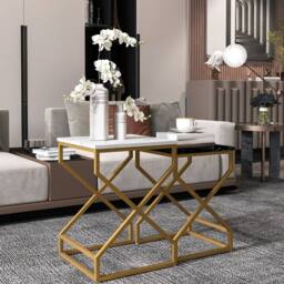 STILVORA 2 Nesting Side Tables with Steel Legs, Black & White in Gold - thumbnail 7