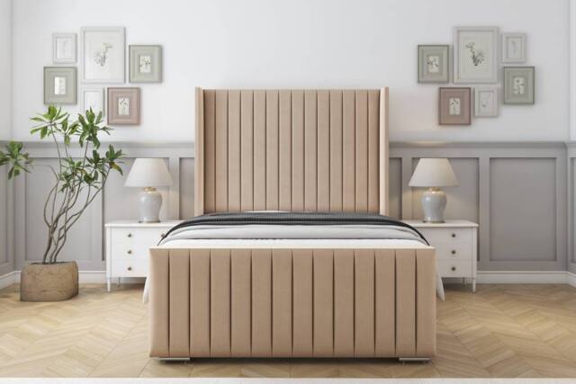"Sloomy Marlborough Plush Frame-Mattress-50"" Upholstered Wingback Headboard in Stone - Size: King" - image 1