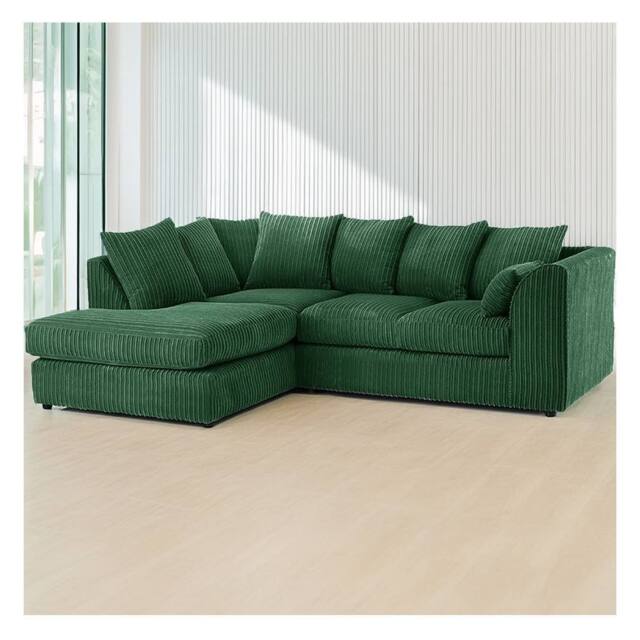 Furniture 786 Hannah Jumbo Cord 4 Seater Left Hand Facing Corner Sofa in Green - image 1