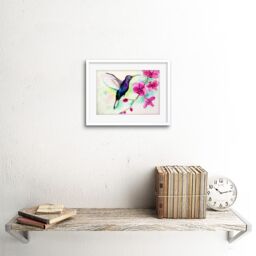 "Artery8 Wall Art Print Hummingbird & Orchid Art Framed 9x7 inch in White - Size: W7"" x H9""" - thumbnail 2