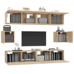 Berkfield Home Classic 6 Piece TV Cabinet Set Sonoma Oak Engineered Wood in Light Tan - thumbnail 4