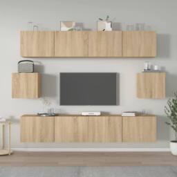 Berkfield Home Classic 6 Piece TV Cabinet Set Sonoma Oak Engineered Wood in Light Tan - thumbnail 2