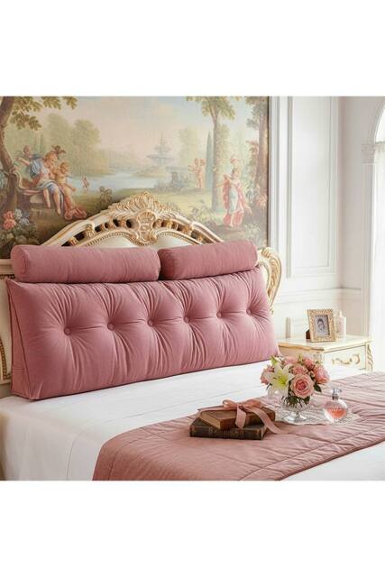 Living and Home Wedge Headboard Pillow with Removable Cover and 2 Bolster Pillows in Rose - image 1