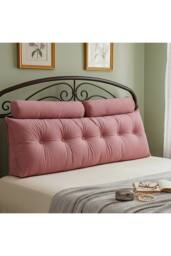 Living and Home Wedge Headboard Pillow with Removable Cover and 2 Bolster Pillows in Rose - thumbnail 2