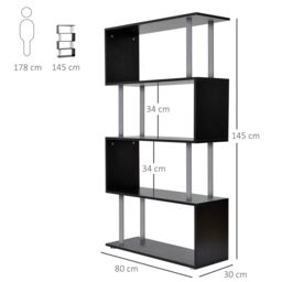 HOMCOM Wooden Storage Display Unit Bookshelf Bookcase Dividers S Shaped in Black - thumbnail 3