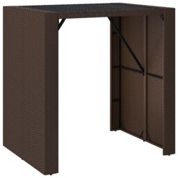 Berkfield Home Bar Table with Glass Top Brown 105x80x110 cm Poly Rattan - Size: 105 x 80 x 110 cm - thumbnail 2