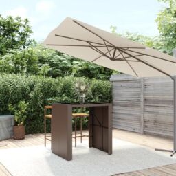 Berkfield Home Bar Table with Glass Top Brown 105x80x110 cm Poly Rattan - Size: 105 x 80 x 110 cm