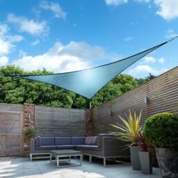 Primrose 3m Triangle Waterproof Patio Sun Shade Canopy 98% UV Block Free Rope in Pale Blue - thumbnail 2